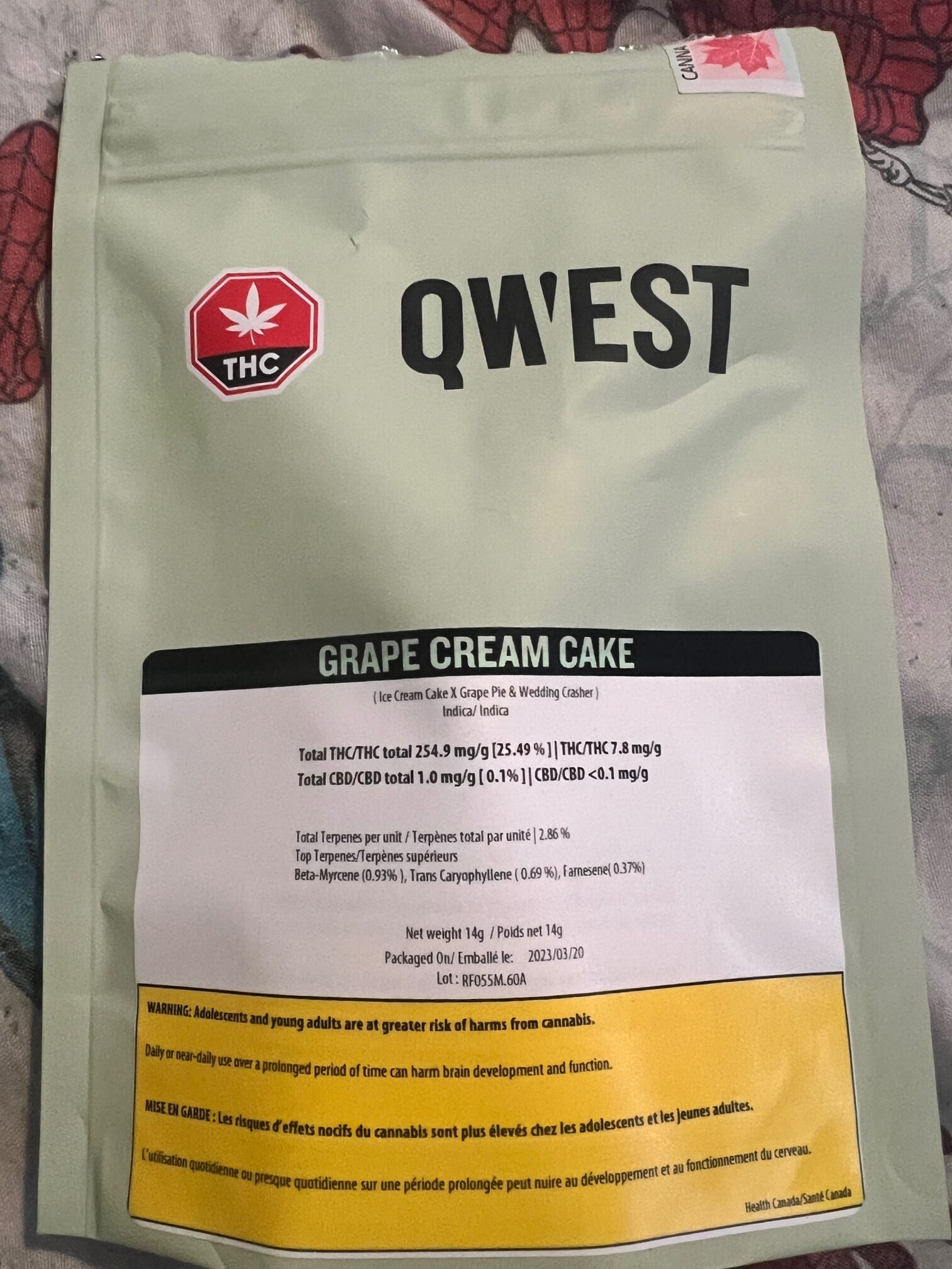Local Vancouver BC Craft Grown Cannabis High THC Potent Dank High Terps Terpene Profile Grape Cream Cake QWEST